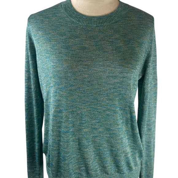 H&M Women's Blue Green Metallic Knit Crew Neck Long Sleeve Sweater Medium - Picture 2 of 4